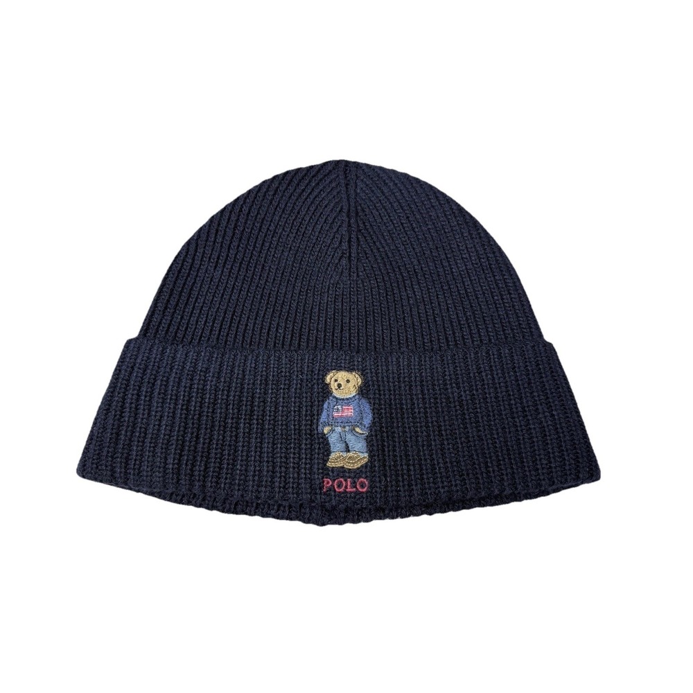 Vintage Adult‎ Blue Polo Ralph Lauren Regatta Bear Rib Beanie Hat 4g